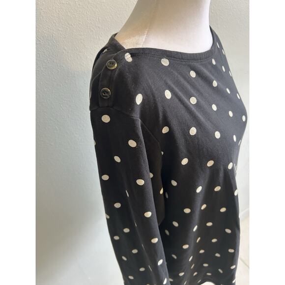 Lands End Womens Polka Dot Shirt 2X Cotton Knit Black White Boat Neck Plus Size - Picture 2 of 12